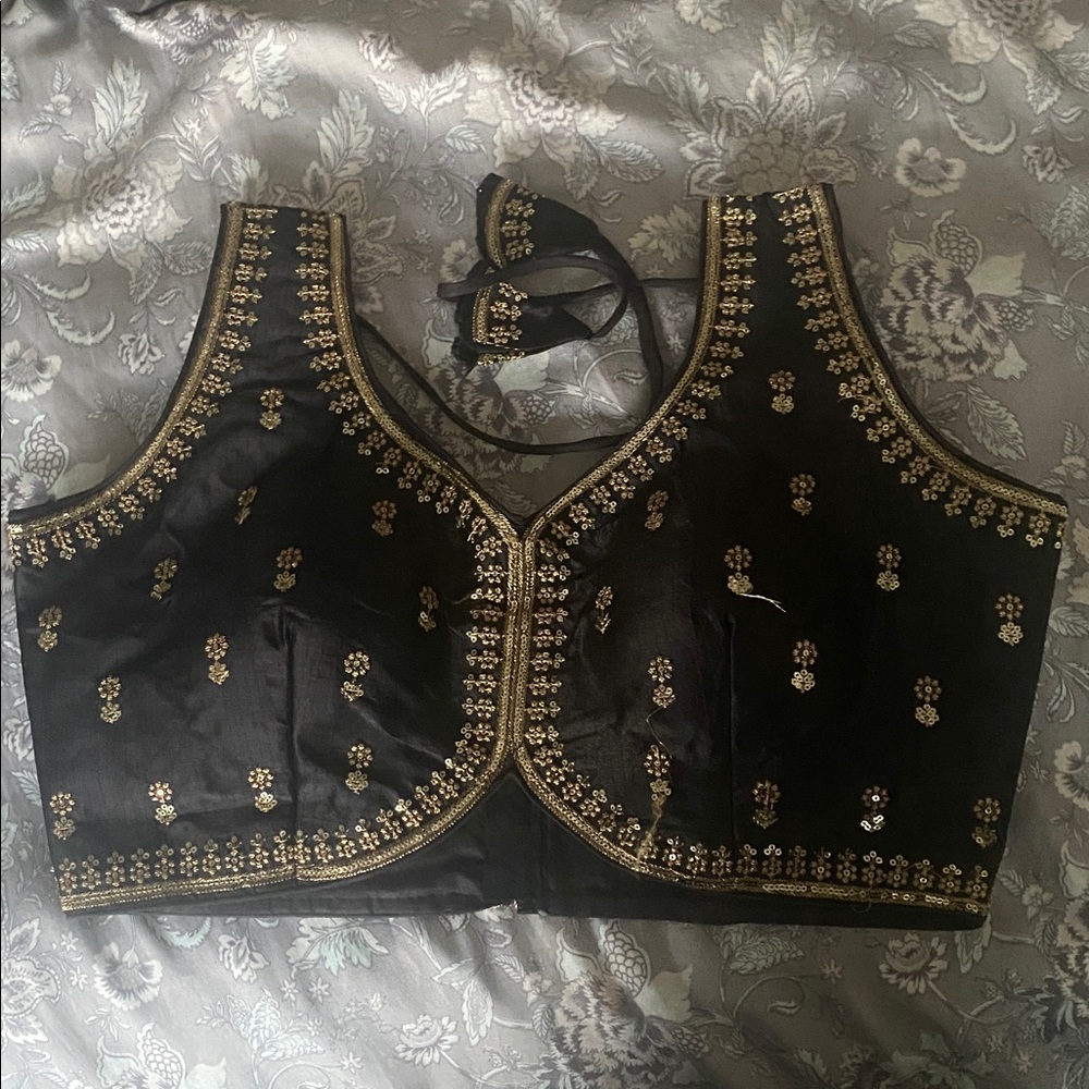 Chic Black Top with Gold Embroidery